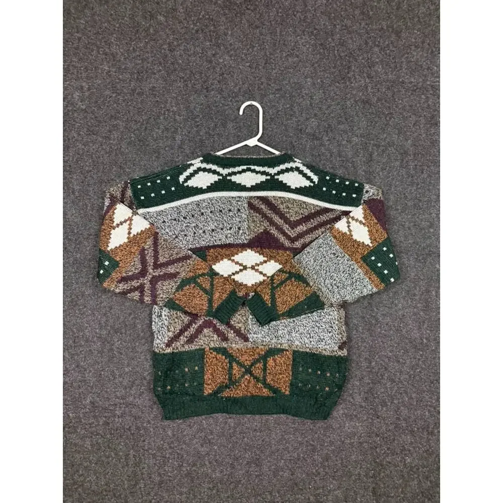 Vintage City Streets Geometric Sweater Mens Large Coogi Style Crewneck 90s Knit